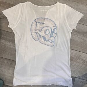 White Zadig & Voltaire short sleeve t-shirt with rhinestone skull design